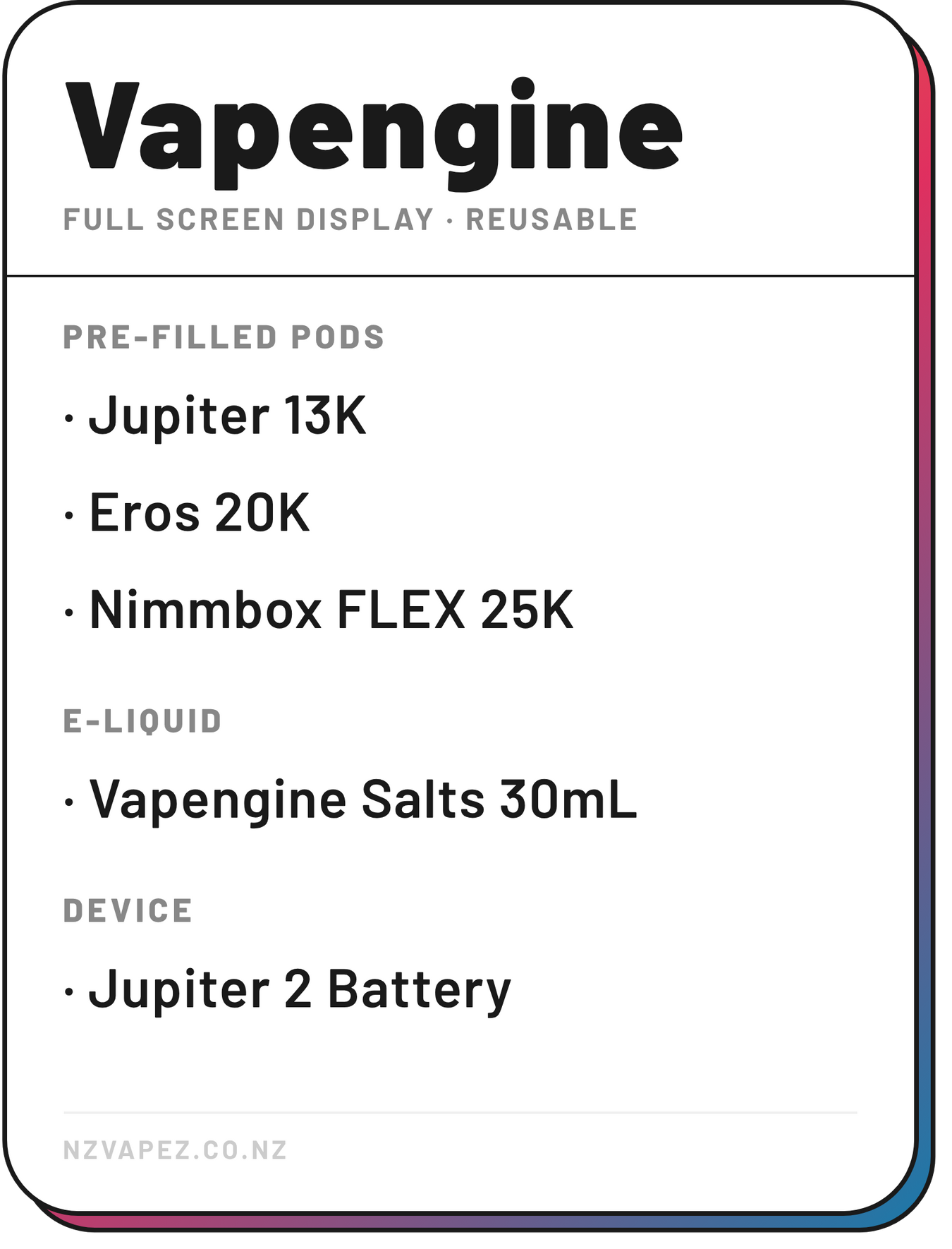 Vapengine & Nimmbox NZ | Eros 20K, Jupiter 13K & Flex 25K
