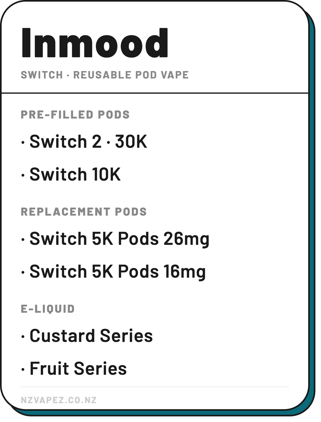 Inmood Vapes NZ | Switch 5000, Inmood 10K, Switch2 30K & Vape Juice